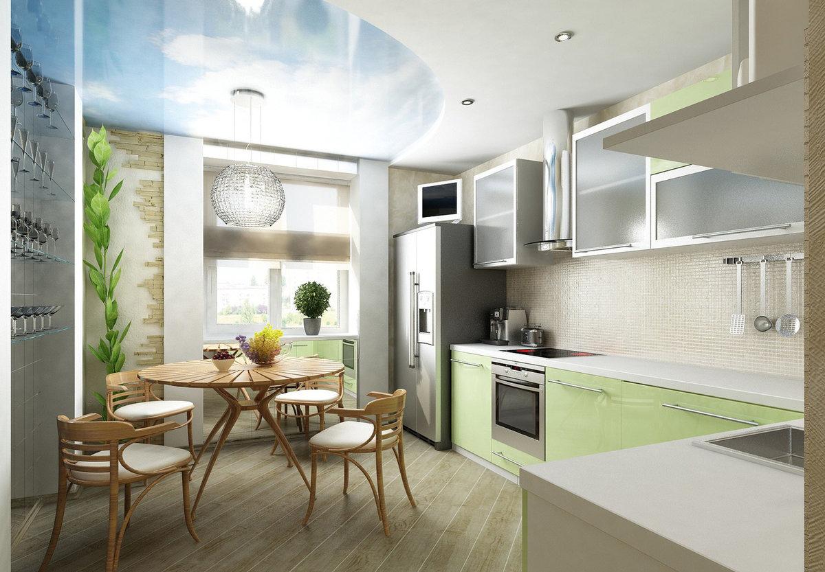 Двухуровневый потолок с полотном "Облака"