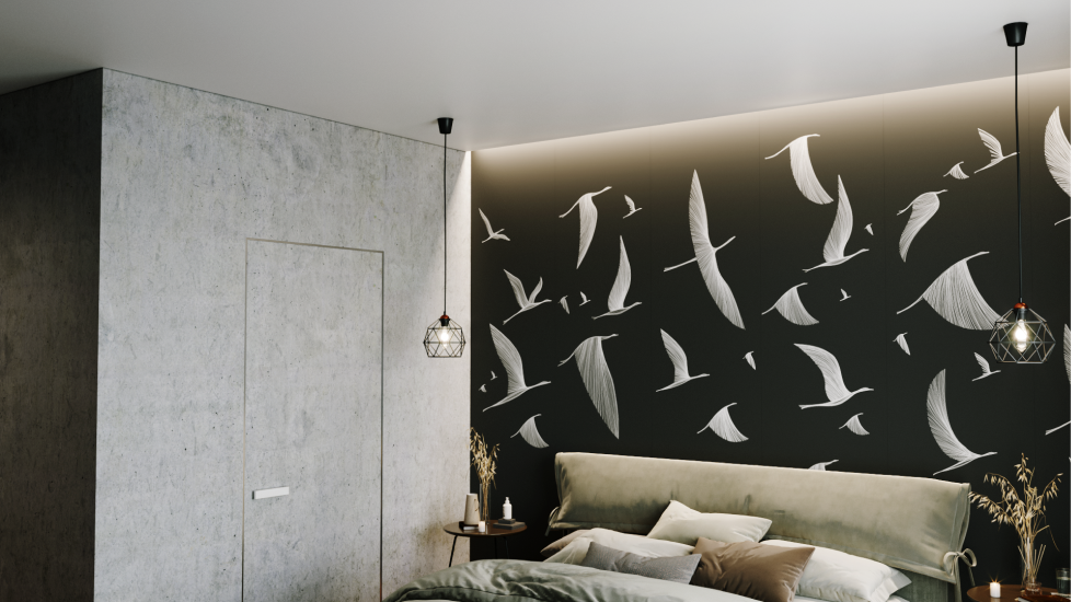 Парящий натяжной потолок со светильниками