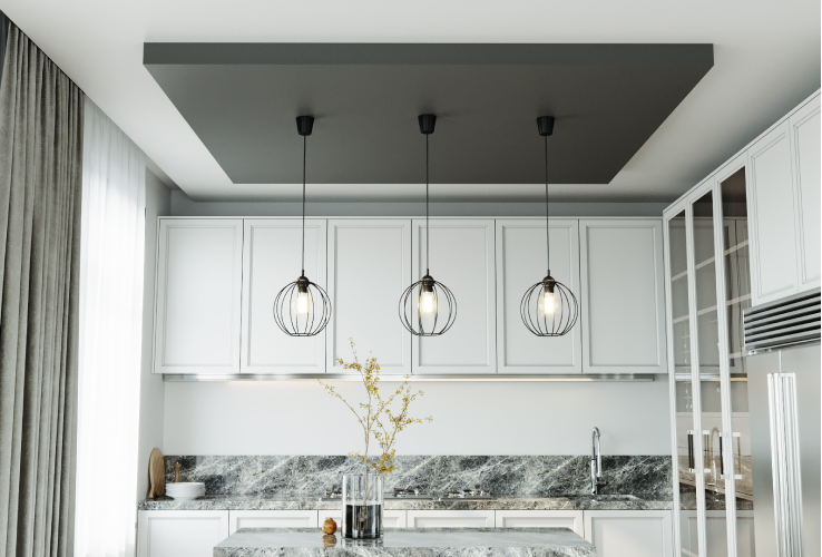 Двухуровневый потолок черный/белый