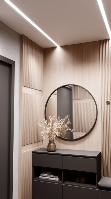 Сатиновый потолок со световыми линиями