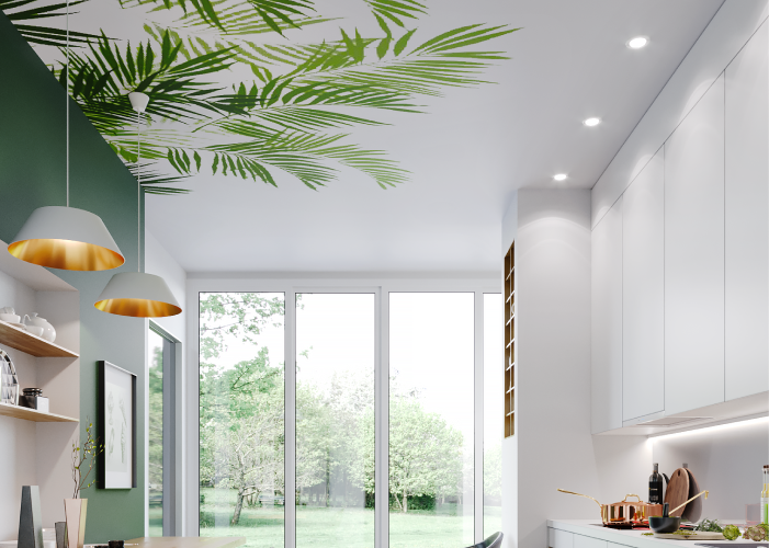 Сатиновый потолок с рисунком "Листья пальмы"