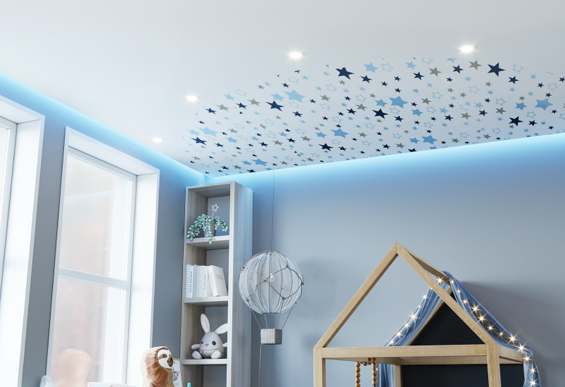 Парящий матовый потолок с фотопечатью "Звезды"